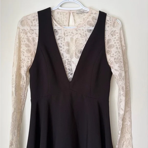 Sandro Nita Black Cream Lace Long Sleeve Dress - Picture 3 of 11